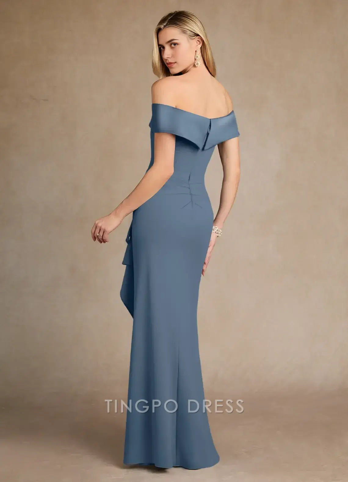 TingPo Wholesale Elegant Twilight Mermaid Off the Shoulder Stretch Crepe Dress
